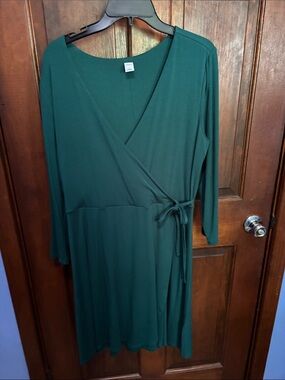 Old Navy Forest Green Long Sleeve Wrap Dress
